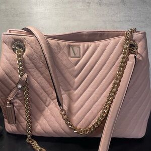 Victoria's Secret Blush Quilted Shoulder Bag with Gold Chain